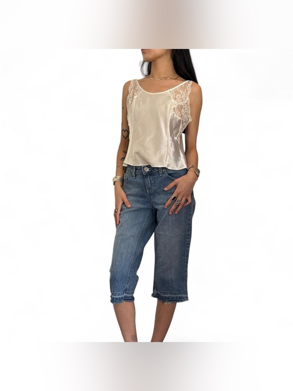 Blue Denim Low Rise Capri Pants by Blue Spice